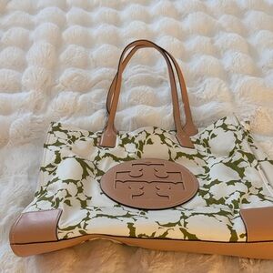 Tory Burch Green and Tan Tote